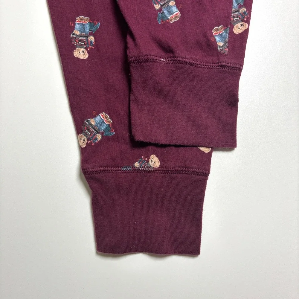 Polo Ralph Lauren Polo‎ Bear Pajama Sleep Pants Joggers Sz Small Burgundy Maroon